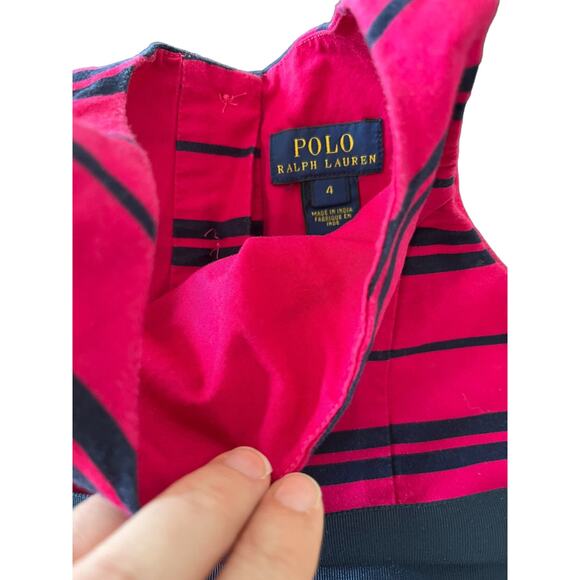 Ralph Lauren Pink Dress with Navy Stripes and Tie. - Picture 2 of 4